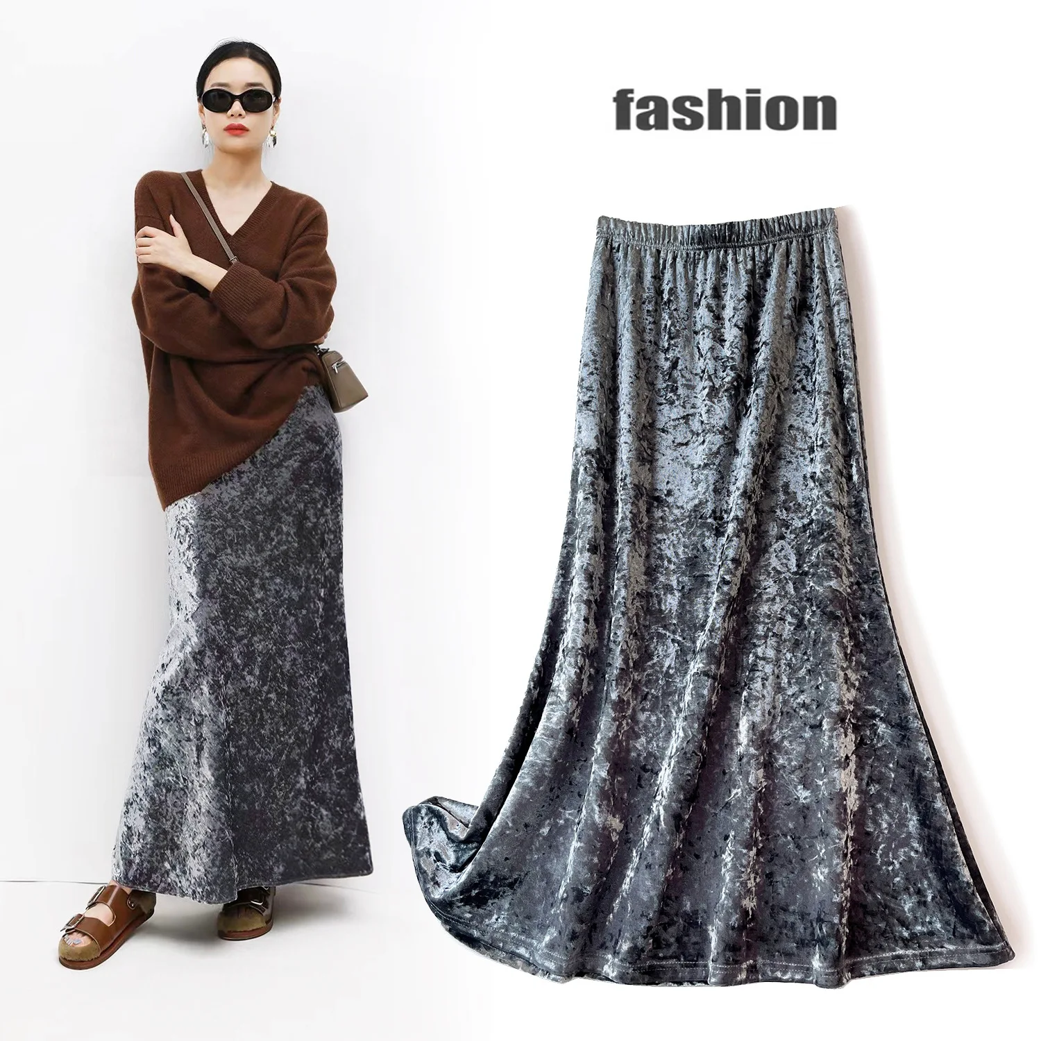 Retro Velvet Skirt Women Elastic Waist Fishtail Maxi Skirt 2023 Autumn/Winter Vintage Metallic Fit Slim Long Mermaid Dress
Retro Velvet Skirt Women Elastic Waist Fishtail Maxi Skirt 2023 Autumn/Winter Vintage Metallic Fit Slim Long Mermaid Dress