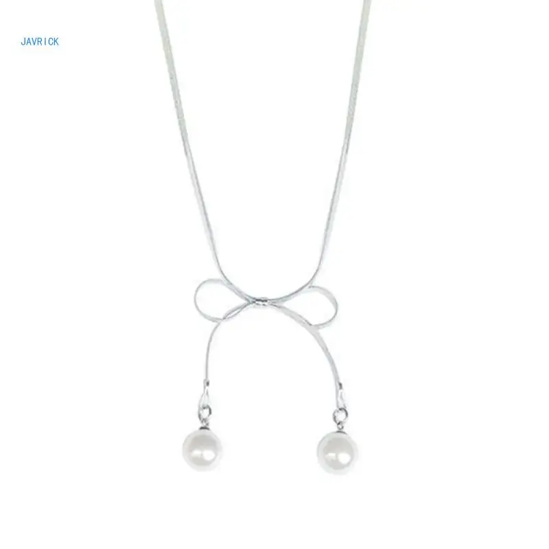 Fashion Bowknot Pearl Pendant Necklace Sweet Cool Clavicle Chain Simple Choker Necklace Statement Jewelry Neck Chain 
Fashion Bowknot Pearl Pendant Necklace Sweet Cool Clavicle Chain Simple Choker Necklace Statement Jewelry Neck Chain