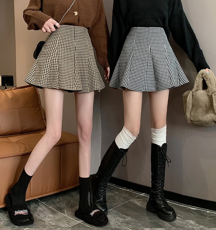 

Autumn and winter New High waist ALine skirt elegant woolen large swing skirt Korean style slimming pleated skirts