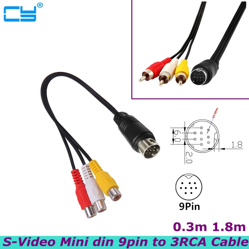 

Mini DIN 9pin S-Video to 3 RCA male female Adapter Cable for RGB TV HDTV Audio Video AV Cable 1.8M