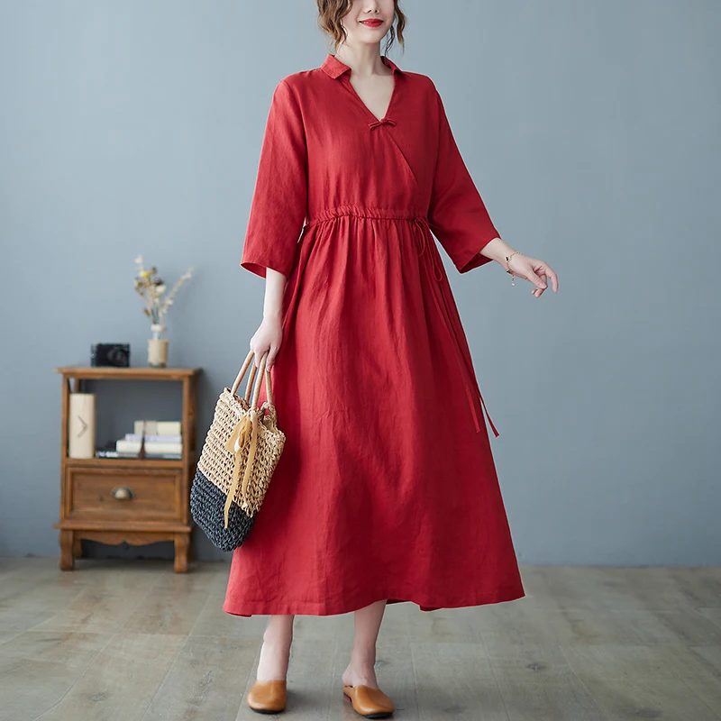 2022 New Arrival Cotton Linen Half Sleeve Fashion Women Casual Midi Spring Summer Dress Draw String Office Lady Work Dress
2022 New Arrival Cotton Linen Half Sleeve Fashion Women Casual Midi Spring Summer Dress Draw String Office Lady Work Dress