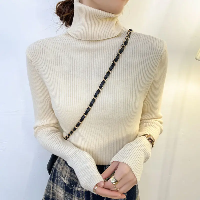 

Winter Women Turtleneck Sweaters Pullover Long Sleeve Slim Elastic Jumper Korean Simple Basic Cheap Jumper Solid Color Top