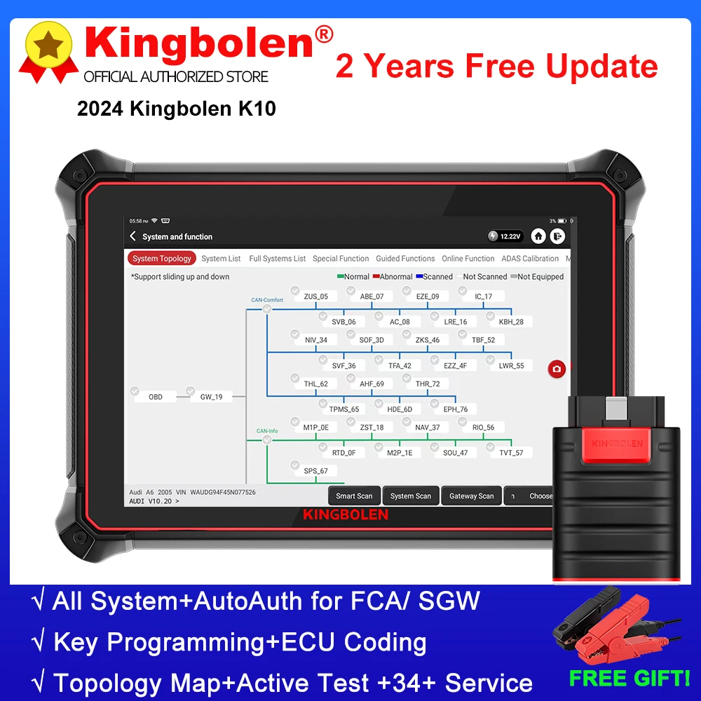 

KINGBOLEN K10 All System Car Diagnostic Tools 34 Resets IMMO/GPF Resets ECU Coding Active Test Guide Function pk LAUNCH X431 V