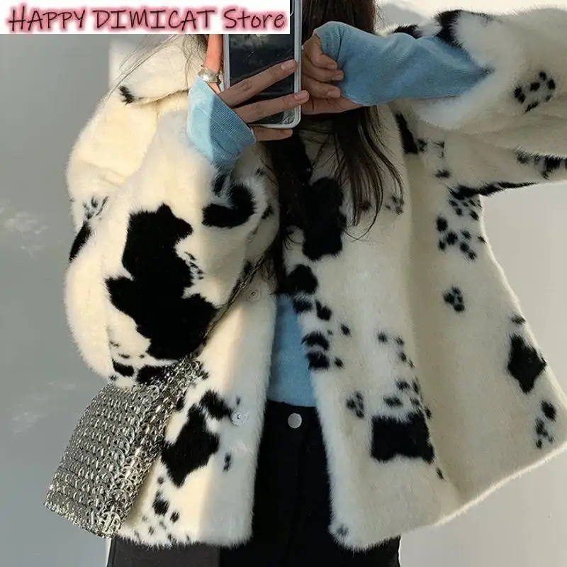 Female Short Coat Winter Faux Fur Coats Women Thick Cow Print Long Sleeve Turn-down Collar Jacket White Korean Fashion Warm
Female Short Coat Winter Faux Fur Coats Women Thick Cow Print Long Sleeve Turn-down Collar Jacket White Korean Fashion Warm