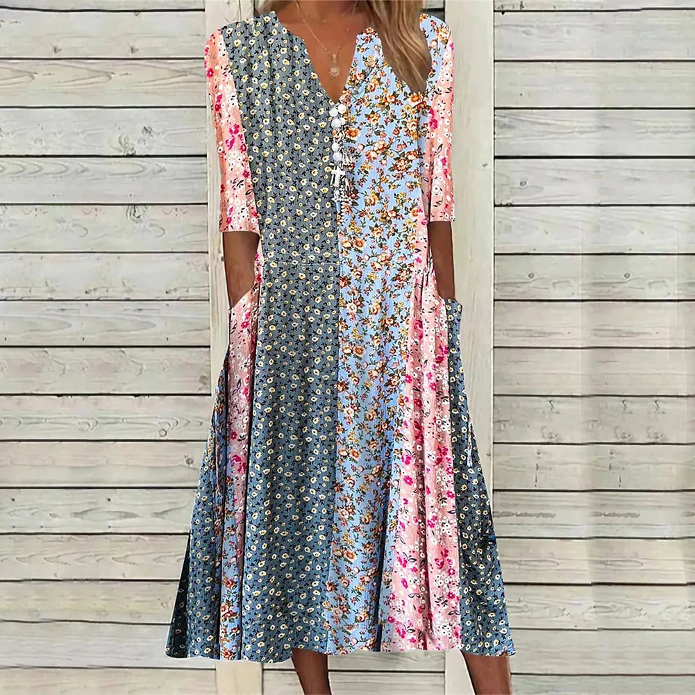 Dresses Woman Dress Women Summer V Neck Vintage Casual Dress Female Flower Printed Half Sleeve Large Hem Loose
Dresses Woman Dress Women Summer V Neck Vintage Casual Dress Female Flower Printed Half Sleeve Large Hem Loose