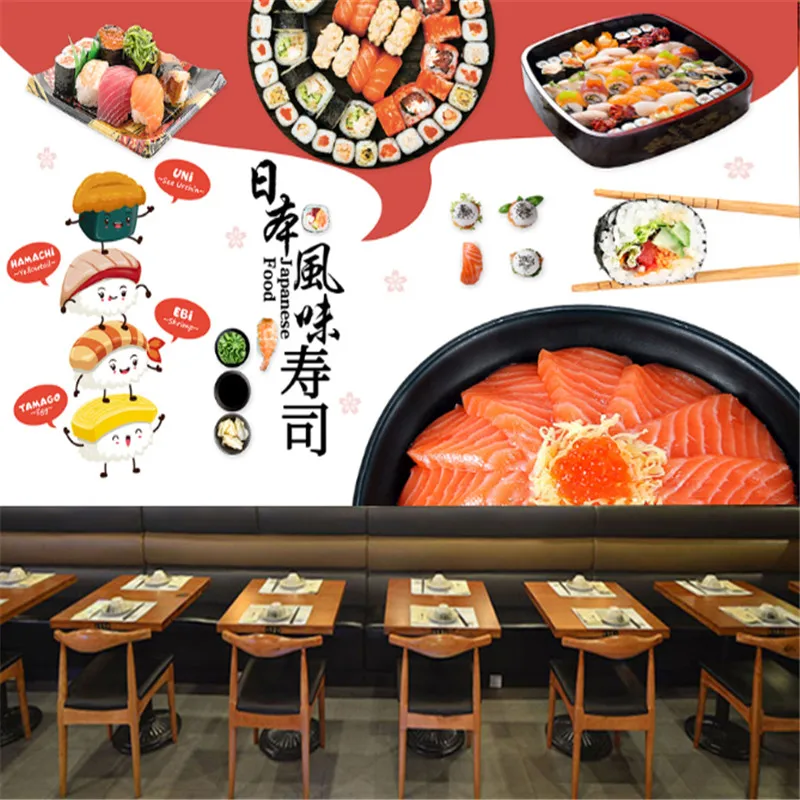 

Salmon Photo 3D Wallpaper Industrial Decor Japanese Cuisine Sushi Restaurant Background Wall Papers Mural Papel De Parede