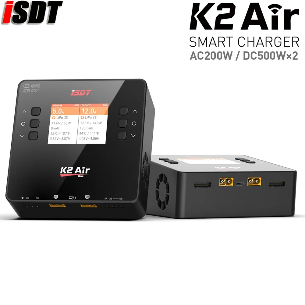 

ISDT K2 Air AC 200W DC 500Wx2 20A Dual Channel Balance Lipo Charger Discharger for Lipo NiMh Pb Battery Rc Model / Smart Phone