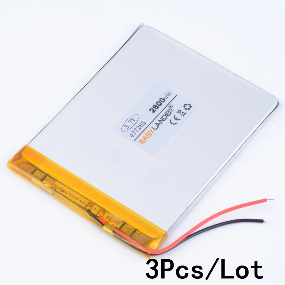 3pcs/Lot 3.7V 2800mAh 477285 Polymer Li-ion Battery For tablet PC iPAQ E-Book PDA Portable DVD Consumer electronics safety lamp
3pcs/Lot 3.7V 2800mAh 477285 Polymer Li-ion Battery For tablet PC iPAQ E-Book PDA Portable DVD Consumer electronics safety lamp