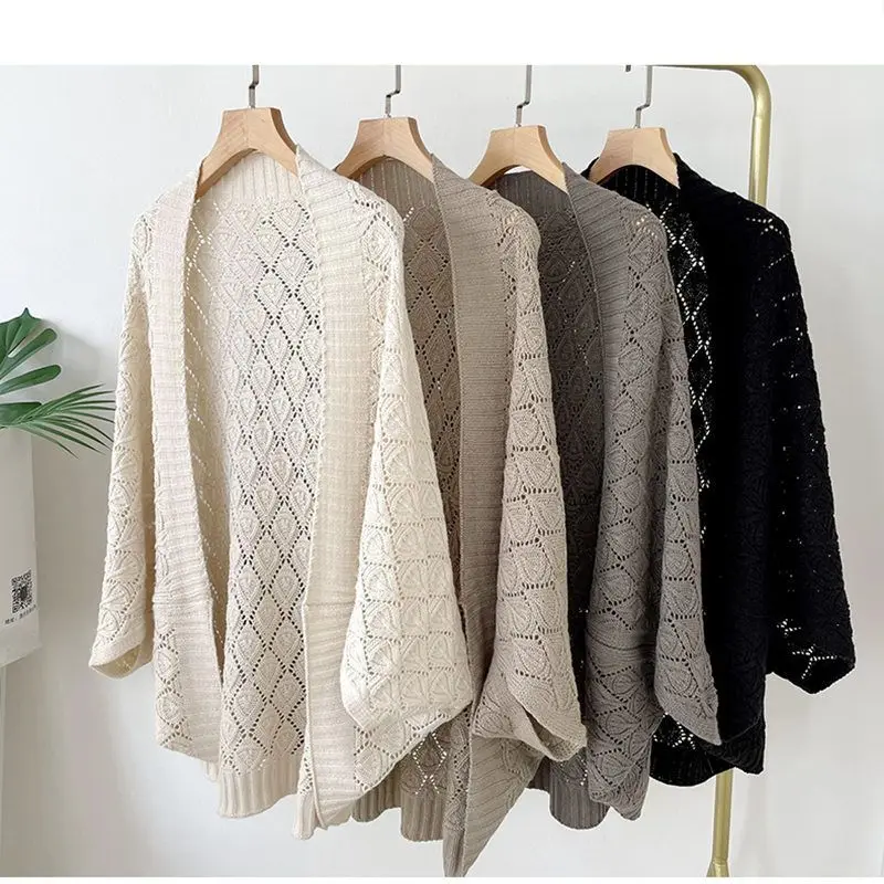 

Women Shawl Cardigan Hollow Out Crochet Thin Poncho Sweaters Loose Fashion Knit Batwing Coat Cape