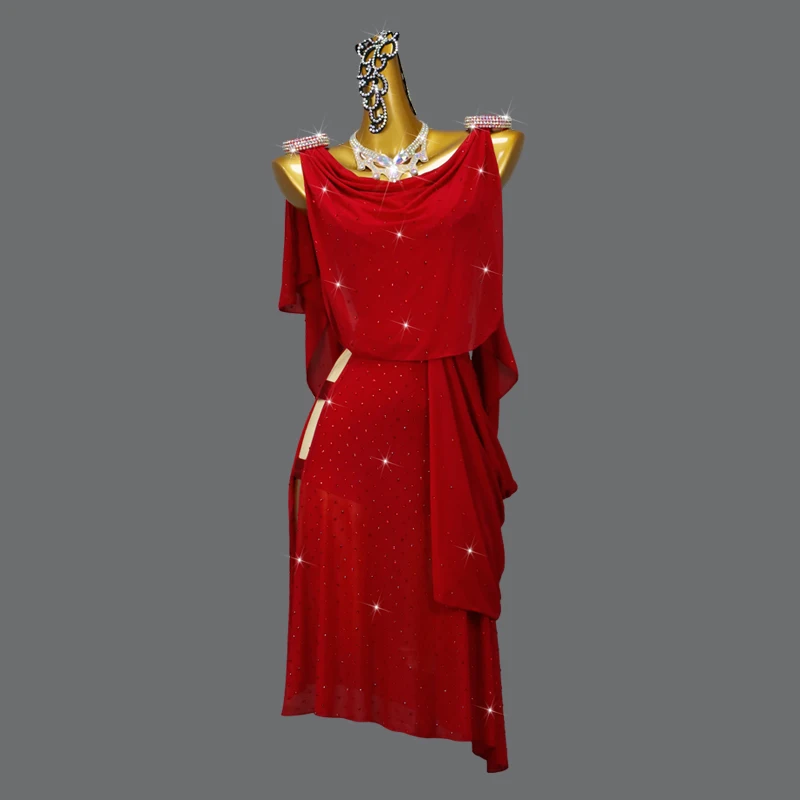 

Красное платье для латиноамериканских танцев, сценический костюм, Женская Одежда для танцев, женский элегантный костюм, одежда для девушек, сексуальная одежда для тренировок, юбка, спортивный выпускной