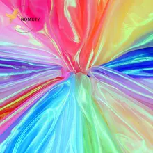 Colorful Glass Yarn Laser Tulle Fabric Transparent Fluorescent Mesh Cloth For Sewing Dress Stage Show Clothing Handmade DIY