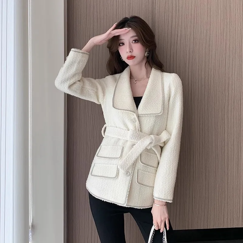 

Женская твидовая куртка, маленькая Очаровательная куртка во французском винтажном стиле, повседневное шерстяное пальто в Корейском стиле, верхняя одежда для зимы