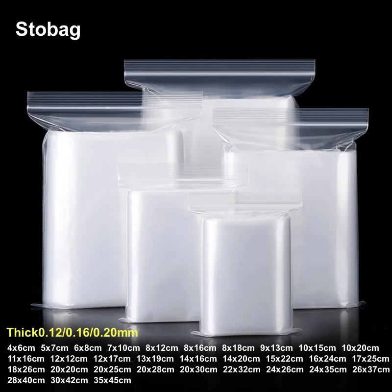 

StoBag 50/100pcs PE Transparent Ziplock Bags Thick Self-sealing Clear Food Packaging Pouches Plastic Storage Waterproof Reusable