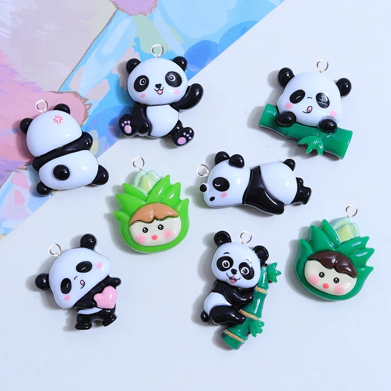 

10pcs Cute Heart Panda Bamboo Resin Charms Animals Pendant Flatback for Keychain Earrings DIY Jewelry Making Findings