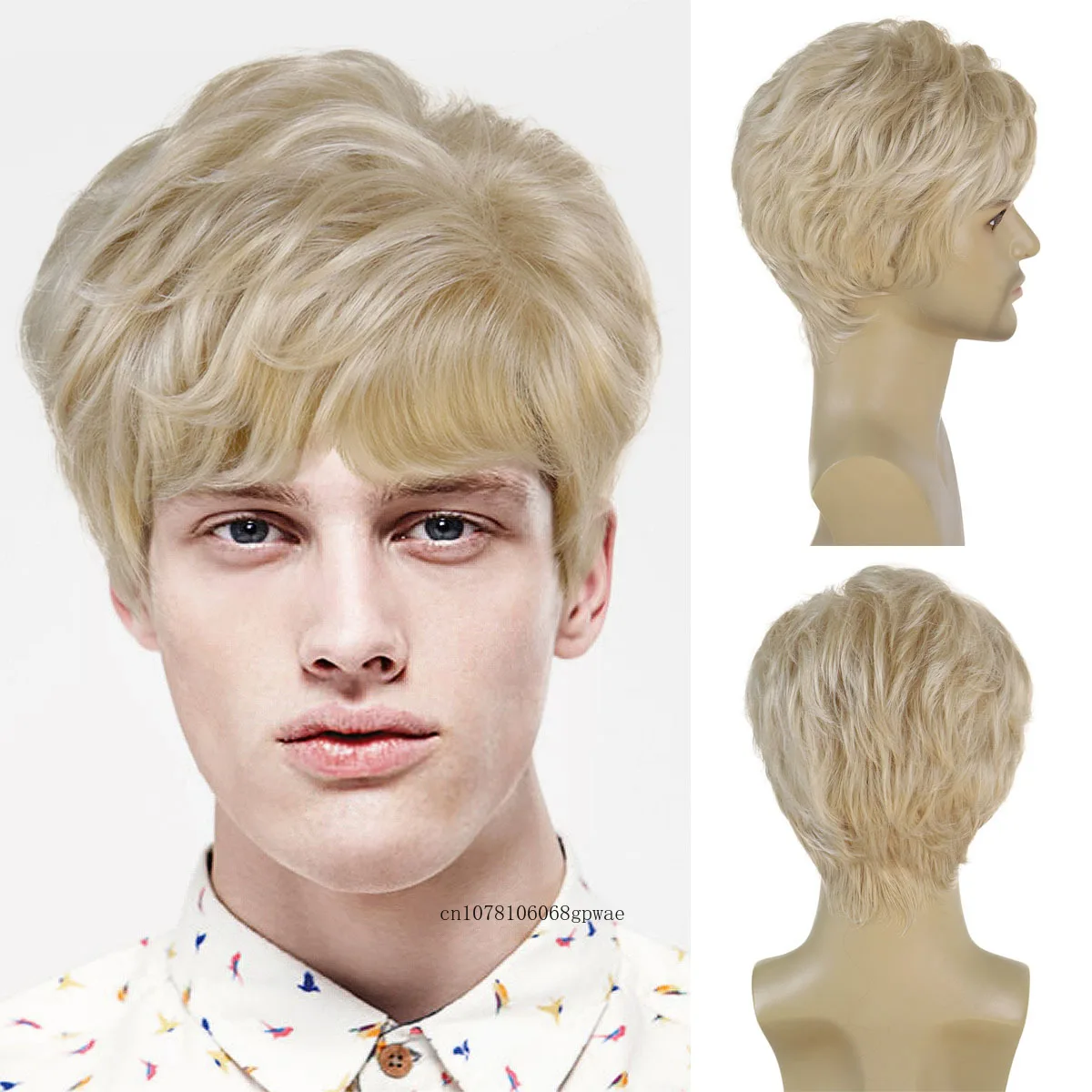 

Synthetic Curly Wig with Bangs Fashion Blonde Wigs for Men Daily Cosplay Halloween Party Short Male Wig Natural Layered Haircut