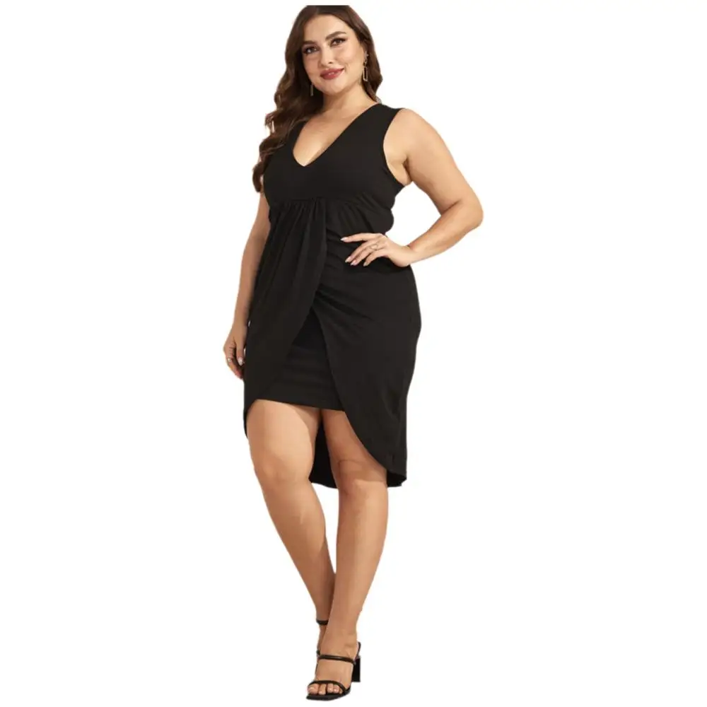 

Plus Size Womens Sleeveless Solid Pleated Sexy Dresses Ladies Sunmer Bodycon Casual Midi Sundress Wedding Party Gowns Cocktail