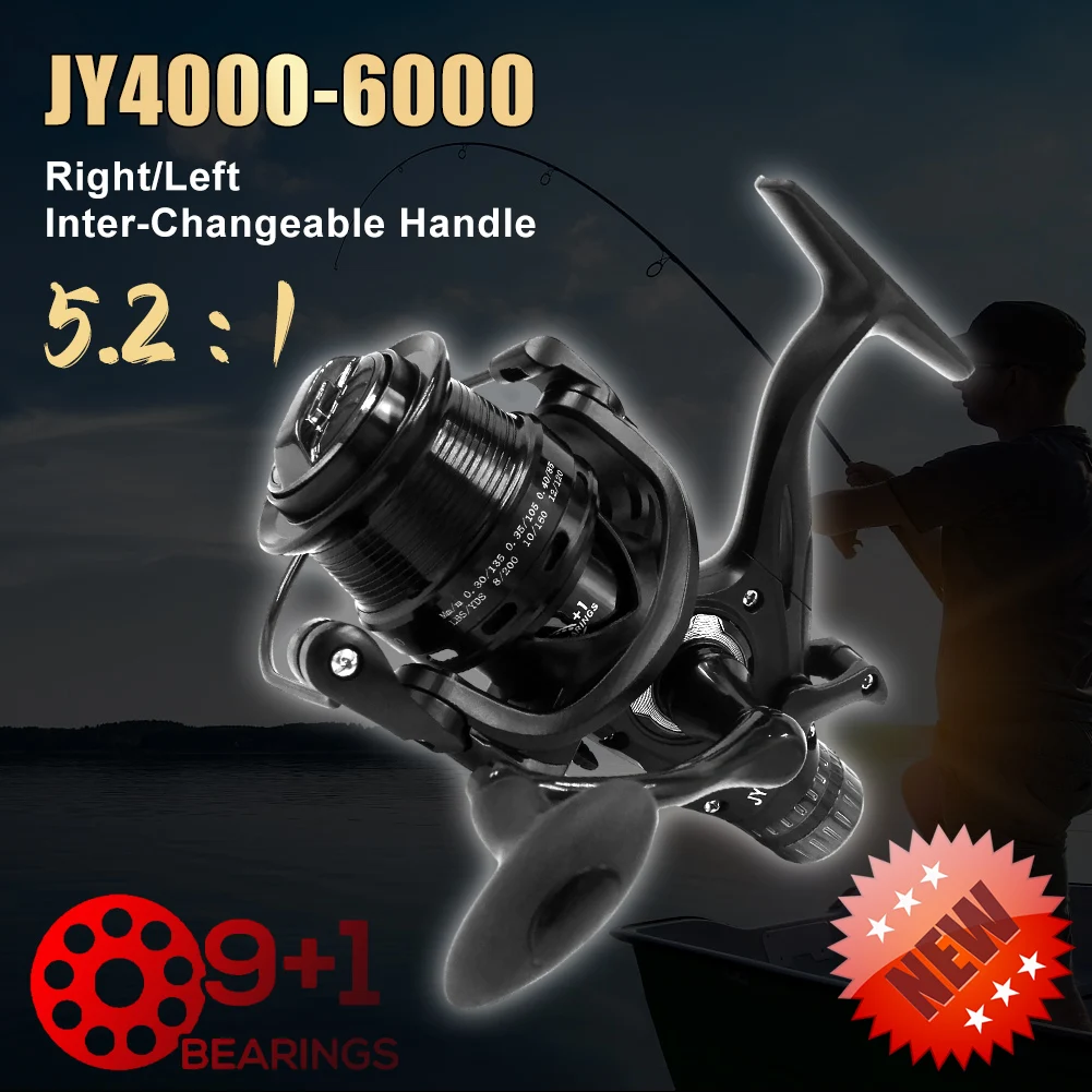 COONOR Spinning Reel JY4000-6000 Fishing Reel 9+1BB Speed Ratio with Dual Brake System Dual Spools Interchangeable Handle
COONOR Spinning Reel JY4000-6000 Fishing Reel 9+1BB Speed Ratio with Dual Brake System Dual Spools Interchangeable Handle