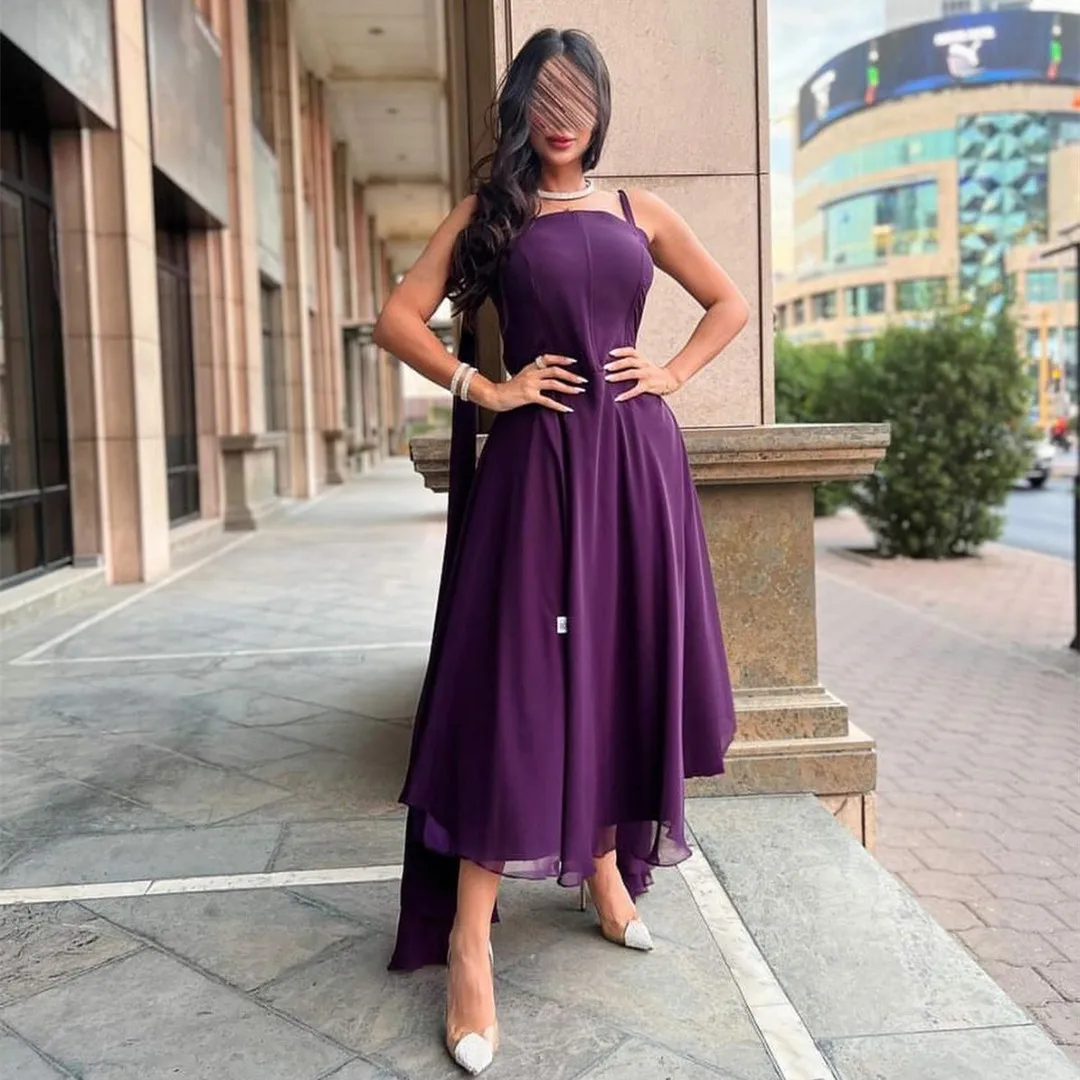 Elegant Short Grape Chiffon Evening Dresses With Ribbon فساتين سهرة A-Line Regular Strap Tea Length Prom Dresses for Women
Elegant Short Grape Chiffon Evening Dresses With Ribbon فساتين سهرة A-Line Regular Strap Tea Length Prom Dresses for Women