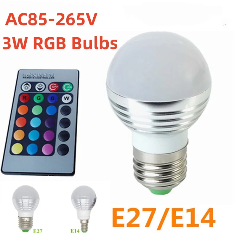 

AC85-265V Led Bulb Lamp Bomlillas E27 E14 3W Colorful Lampada Ampoule RGB Led Light Flashlight Dimmable Globe Bulbs Home Decor