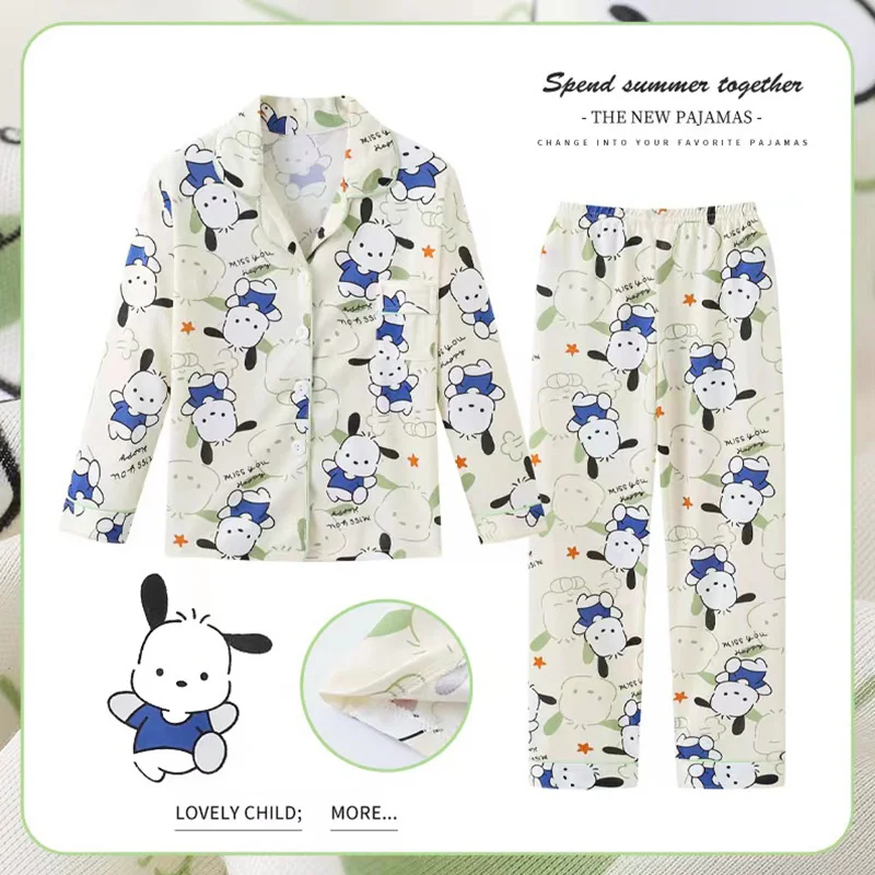 

Kawaii Sanrio пижамные штаны Hello Kitty Kuromi с длинным рукавом рулонная одежда милые девушки тонкие комплекты Cinnamoroll Поласки Ночная рубашка подарок