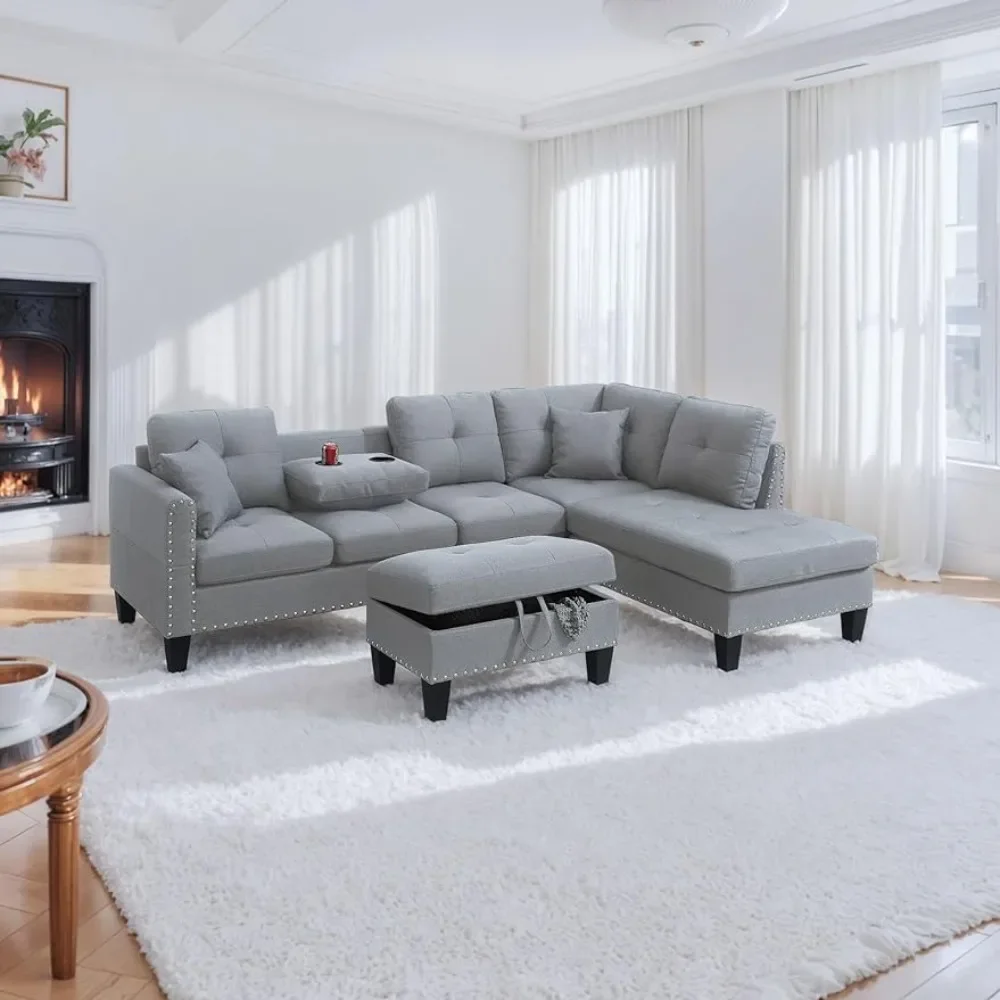 Combination Sofa Set, Includes Storage Footstool, Cup Holder, Rivet Accents Reversible Sofa, Convertible Chaise Longue Sofa
Combination Sofa Set, Includes Storage Footstool, Cup Holder, Rivet Accents Reversible Sofa, Convertible Chaise Longue Sofa