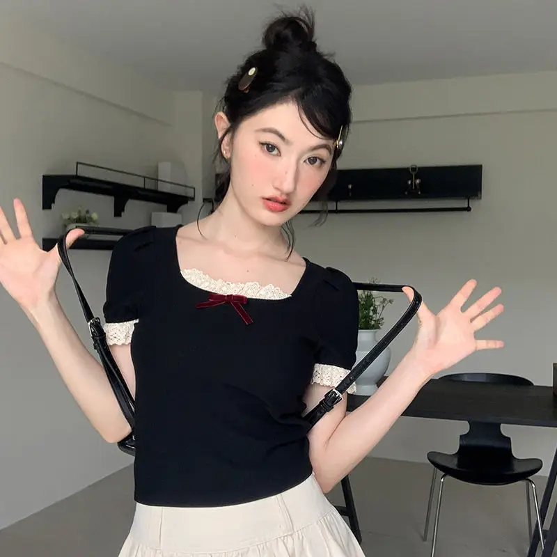 Summer New Lace Splicing Pure Wind Spice Girls Cotton Short Short Sleeve T-shirt Women Slim Slim Shirt
Summer New Lace Splicing Pure Wind Spice Girls Cotton Short Short Sleeve T-shirt Women Slim Slim Shirt
