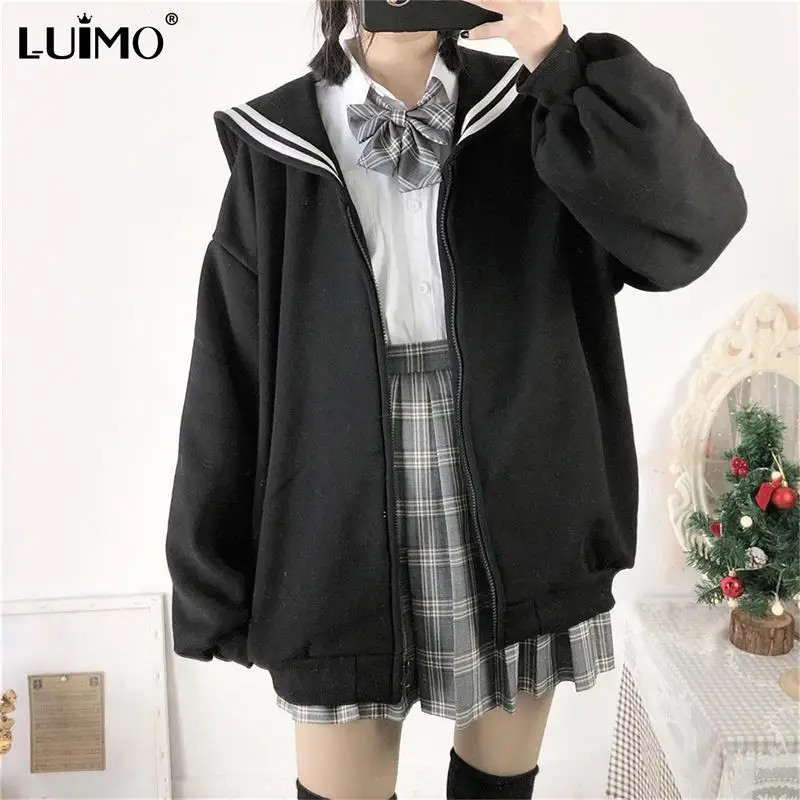 NEW Kawaii Black Zip Up Hoodie Women Sailor Collar Sweatshirt Japanese Streetwear Soft Girl Fashion Oversized Sweatshirt
NEW Kawaii Black Zip Up Hoodie Women Sailor Collar Sweatshirt Japanese Streetwear Soft Girl Fashion Oversized Sweatshirt