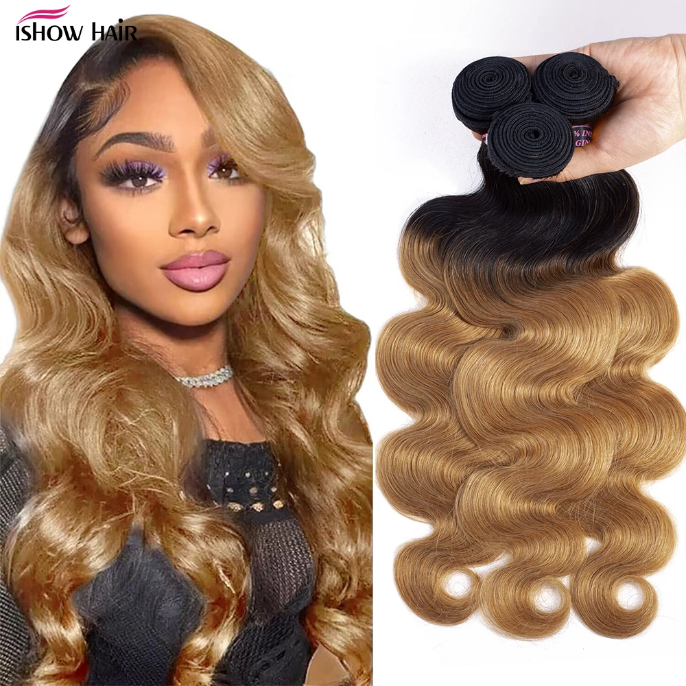 

1B/27 Ombre Bundles Body Wave Human Hair Bundles Honey Blonde Colored Brazilian Remy Hair Weave Weft Hair Extensions For Women