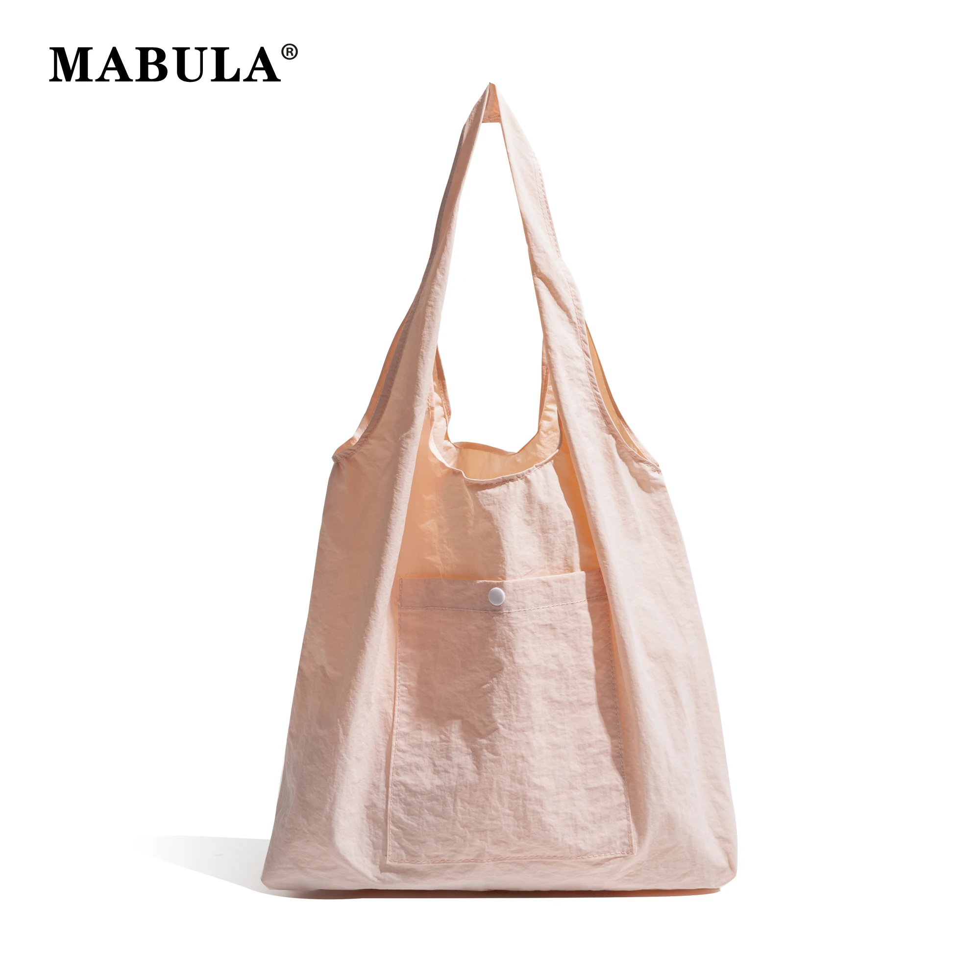 

MABULA Nylon Solid Color Woman Tote Handbag Simple Casual Shoulder Bag Reusable Shopping Hobo Bag Lightweight Female Purse