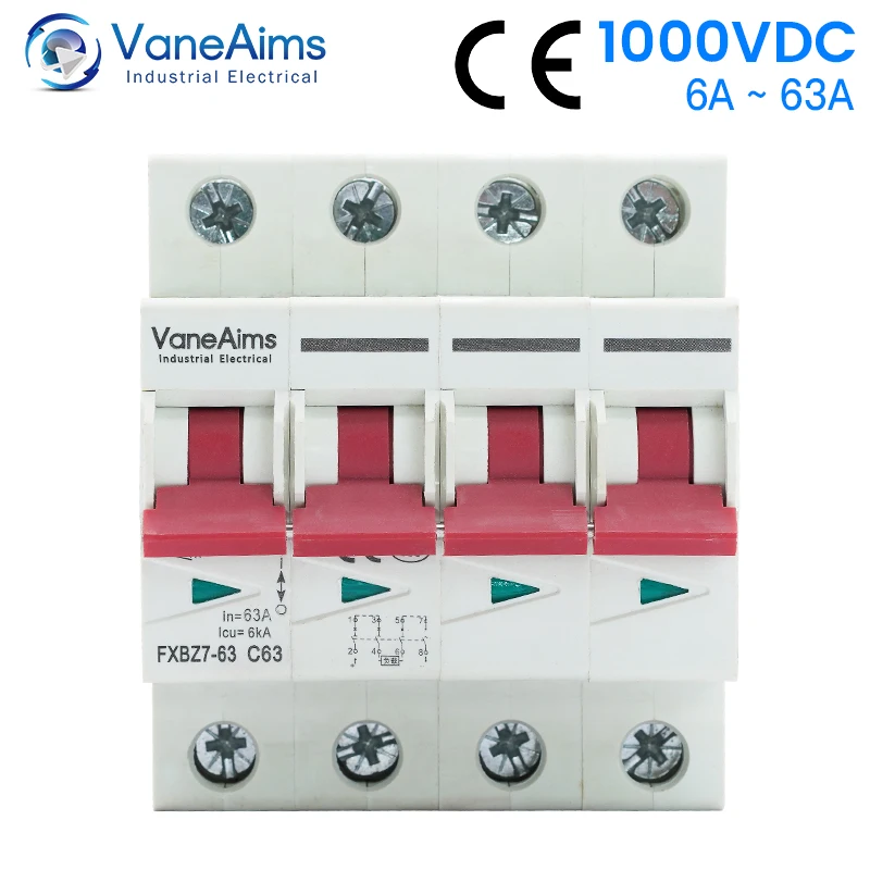 

DC 1000V 4P MCB Solar Energy PV Mini Circuit Breaker VaneAims Overload Protection Air Switch 6A 10A 16A 20A 25A 32A 40A 50A 63A