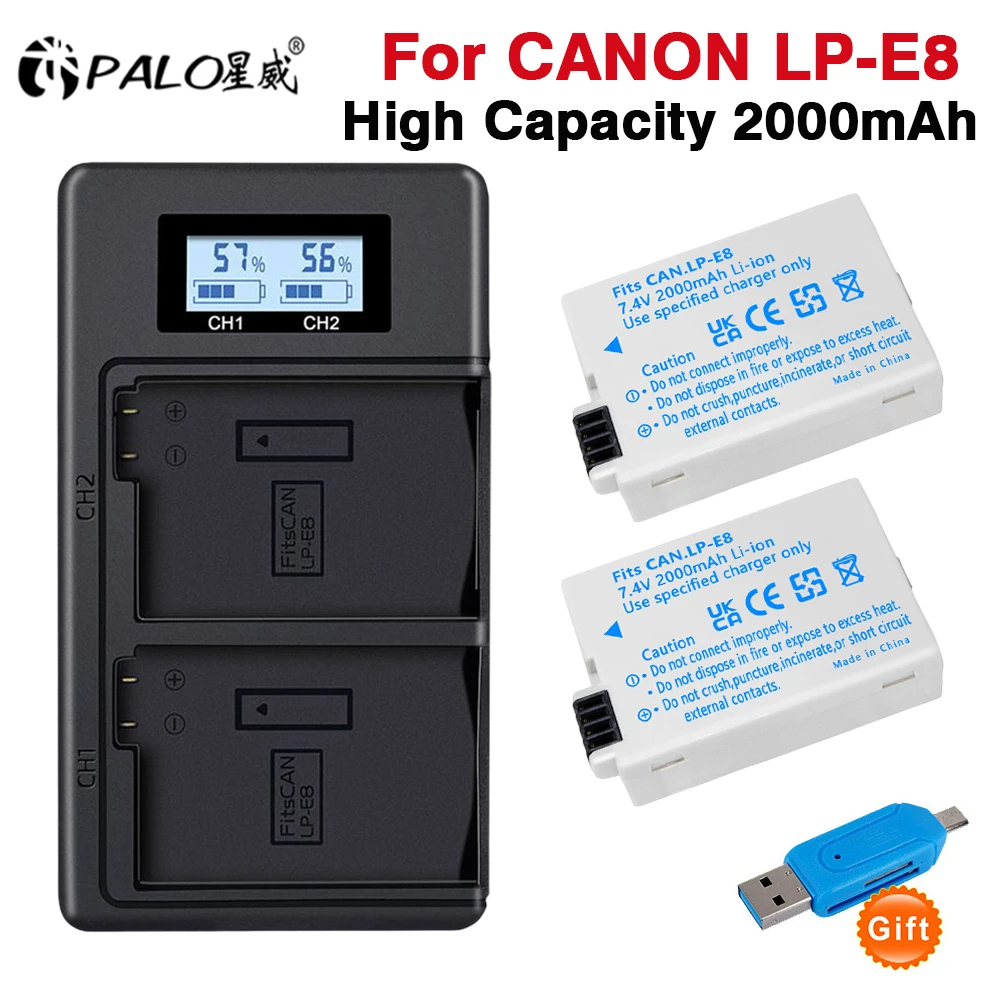 

PALO 2PCS LP-E8 LPE8 LP E8 Battery Batterie AKKU + Storage box charger for Canon EOS 550D 600D 650D 700D X4 X5 X6i X7i T2i