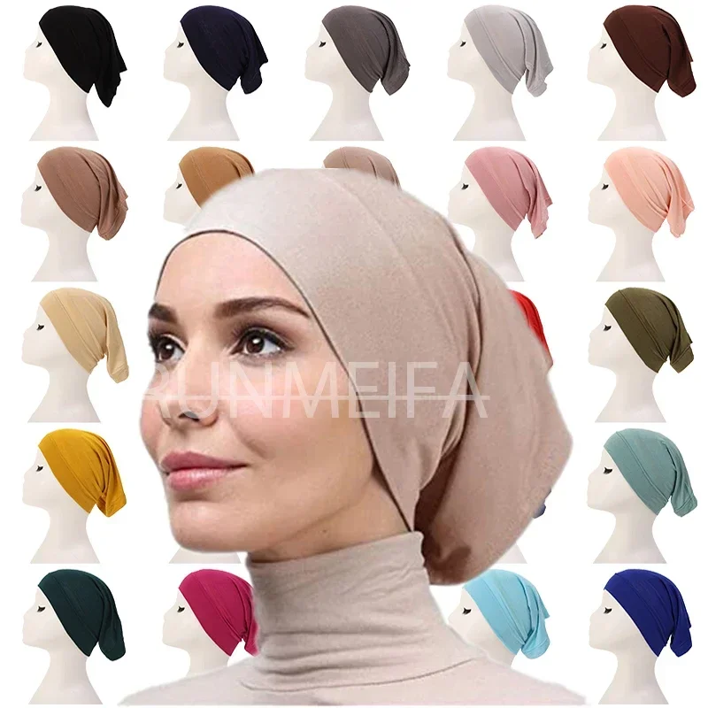 

Fashion Muslim Hijab Caps Solid Underscarf Women Veil Modal Cotton Hijab Muslim Scarf Turbans Head Women's Hijabs Hat Islamic