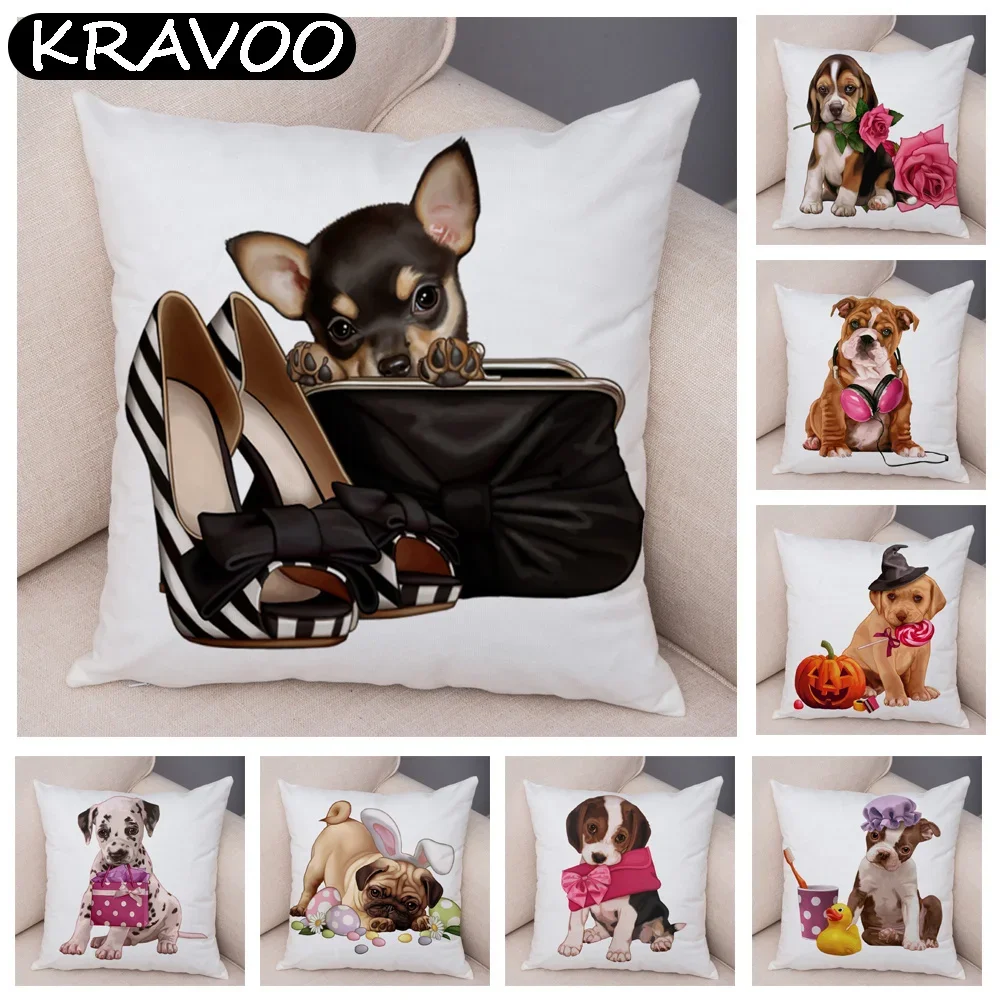 

Cute Cartoon Fashion French Bulldog Cushion Cover Pillowcase Polyester Pillow Cover For Sofa Home Car Animal Dog Pillows Case