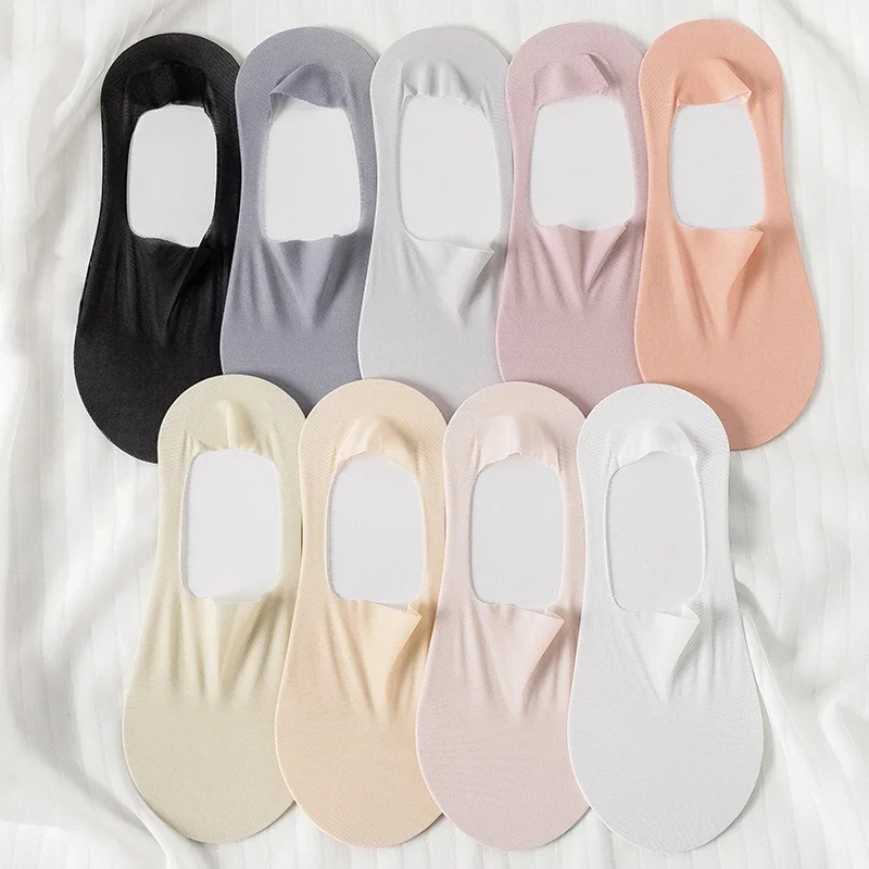 

3Pairs Women Invisible Boat Socks Breathable Silicone Non-slip Ultra-thin Sock Slippers High Quality Elastic Ice Silk Low Sox