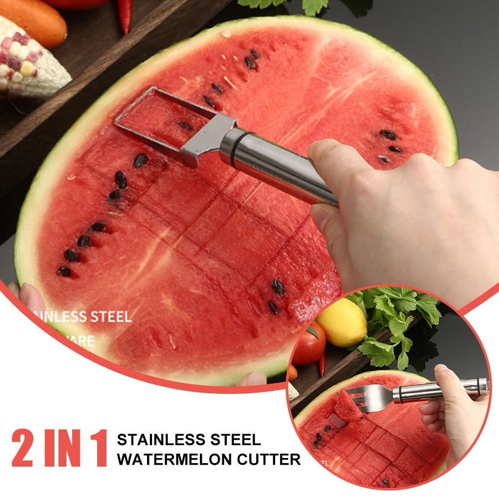 

Stainless Steel Watermelon Cutter Home Kitchen Accessories Multifunctional Hami Melon Fruit Slicer Fruit Salad Knife Fork Tools