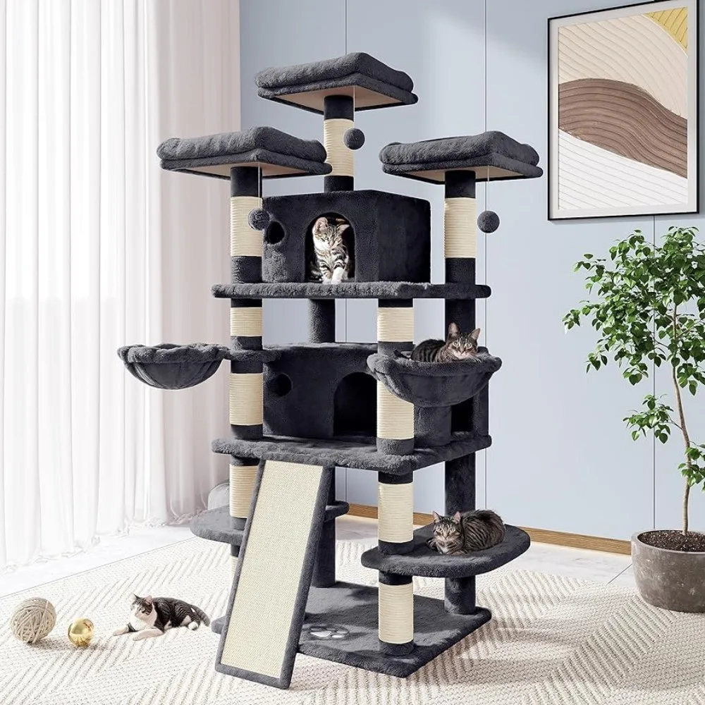 

Multi-Level Towers for Cats - Smokey Grey, 68 Inches Cat Tree House with Condo, Scratching Post,