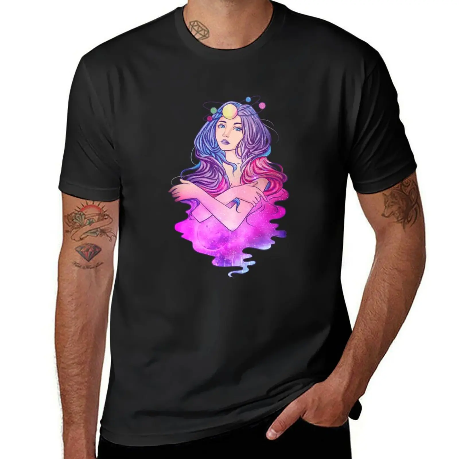 

Celestial Anime Galactic Princess Manga Girl Goth T-shirt oversizeds sports fans kawaii clothes black t shirts for men