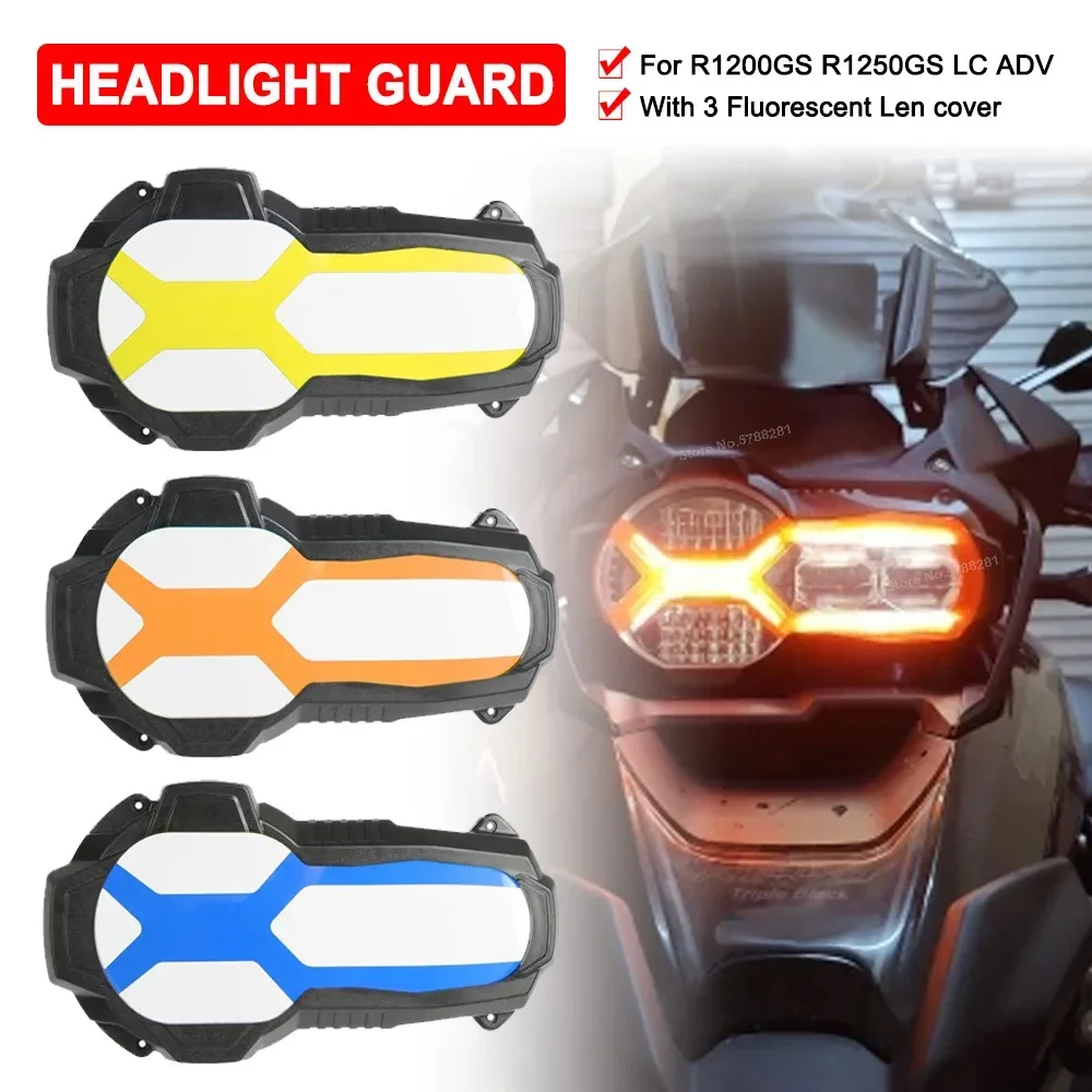 

R1250GS Adventure Motorcycle Headlight Protector Guard With 3 Fluorescent Len Covers For BMW R1200GS GS R1250 Adv 2013-2023 2024