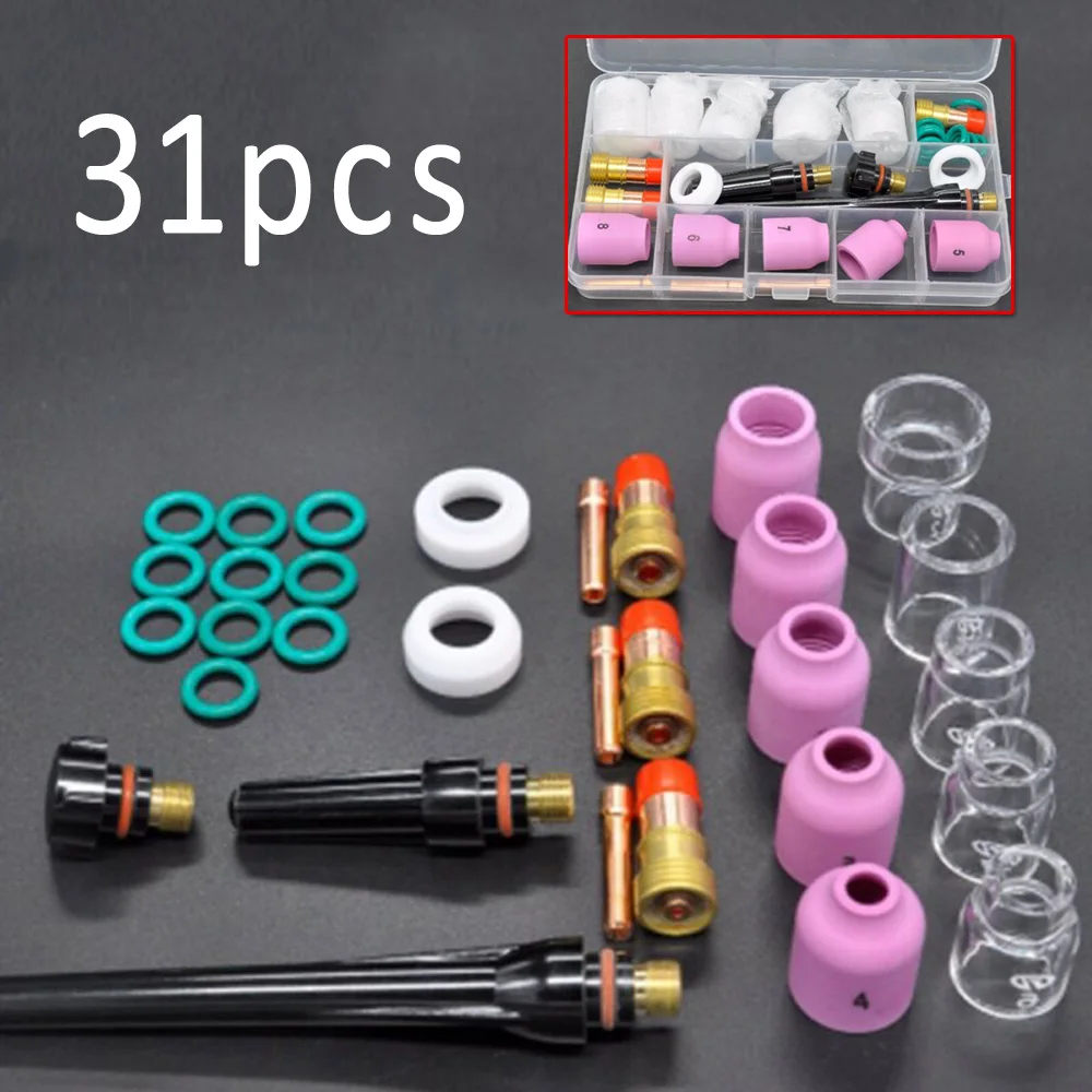31pcs/Set TIG Welding Torch Stubby Gas Lens 12 Heat Glass Cup For WP-17/18/26 High Quality Welding Accessories
31pcs/Set TIG Welding Torch Stubby Gas Lens 12 Heat Glass Cup For WP-17/18/26 High Quality Welding Accessories