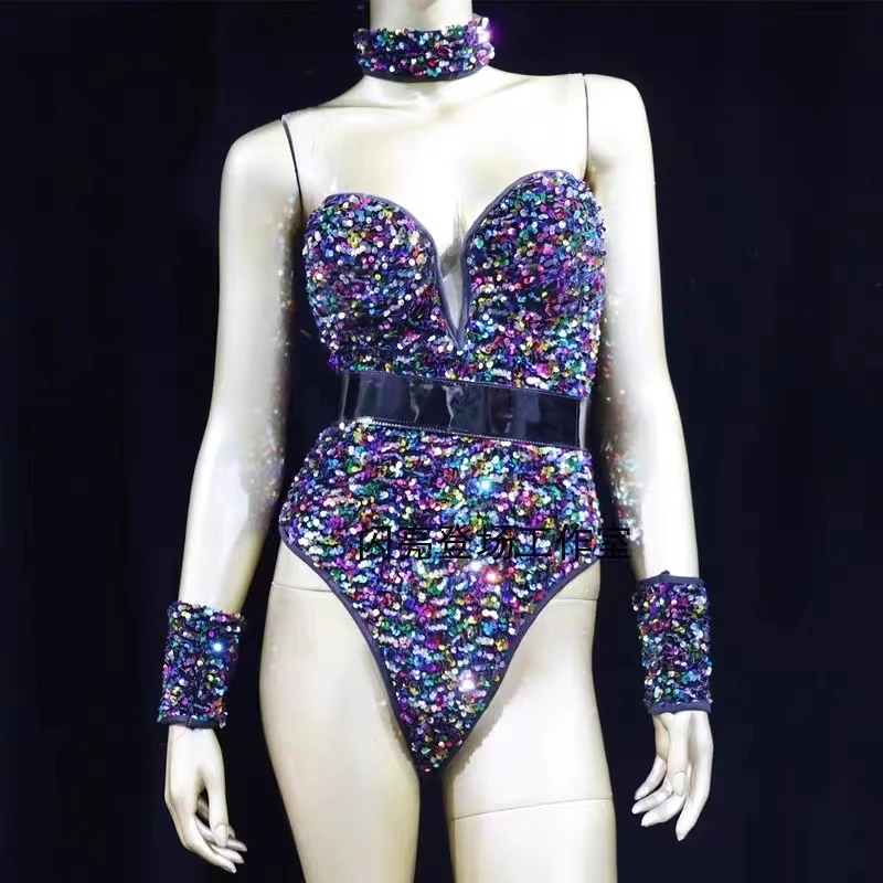 

Shiny Bodysuit Bar Stage Nightclub Costume Party Rave Outfit for Women Pole Dance Jumpsuit Gogo Dancer Singer Performance Suit