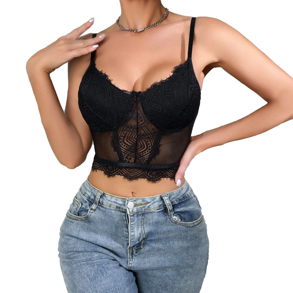 Spicy Girls Fashion Solid Color Suspended Tank Top Sexy Hollow Out Lace Perspective Exposed Umbilical Charm Intimate Underwear
Spicy Girls Fashion Solid Color Suspended Tank Top Sexy Hollow Out Lace Perspective Exposed Umbilical Charm Intimate Underwear