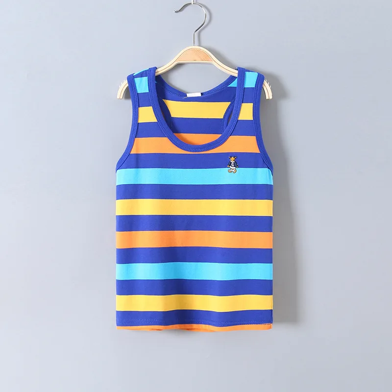 

Free Shipping Fashion Children Vest for Boys Stripe T-shirt Teen Cotton Vest Kids Summer Clothes Sleeveless T-Shirt Beach 3-14Y