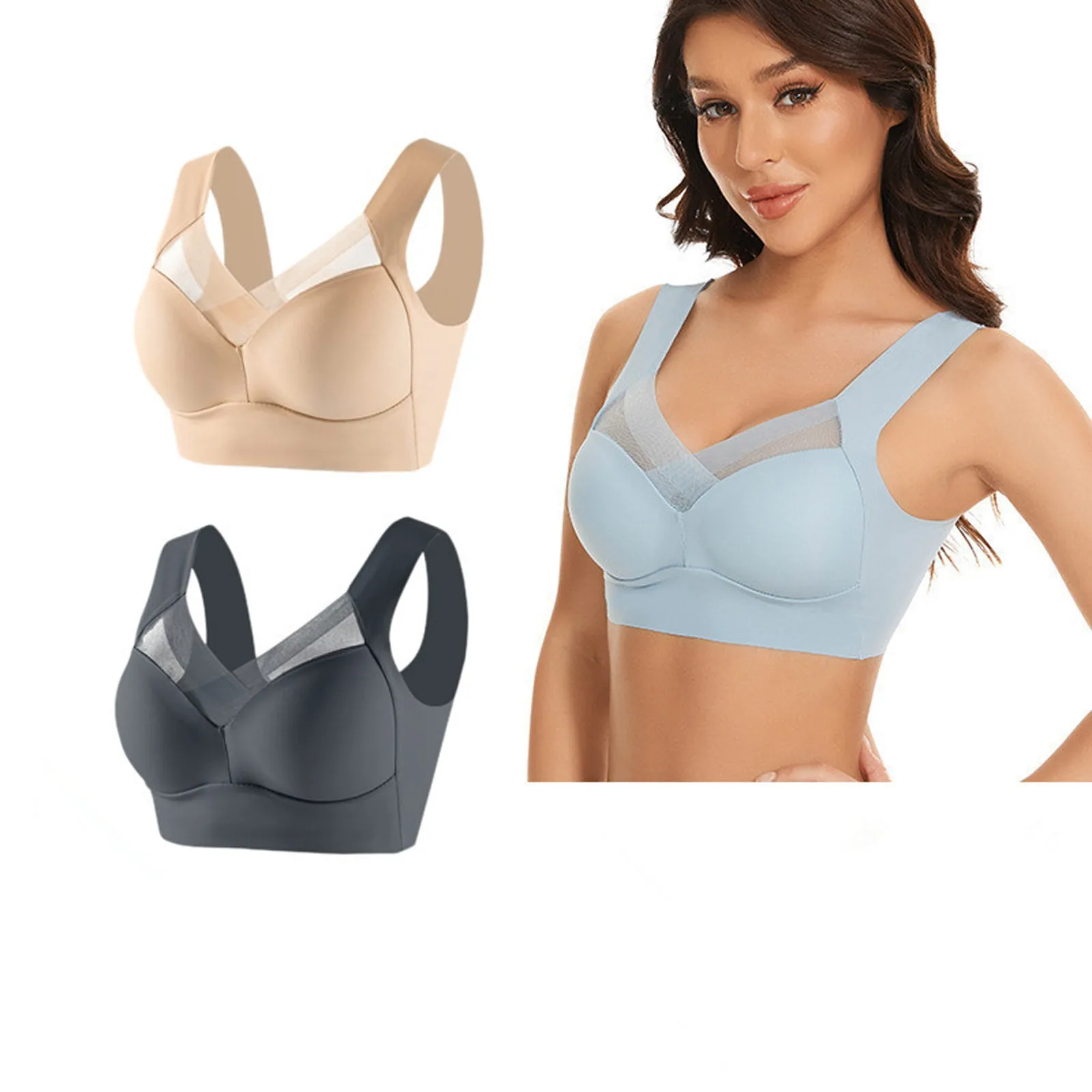 

2pc Women'S Large Strapless Lace Tank Top Underwear Thin Side Fold Side Breast Gather Adjustable Bra
