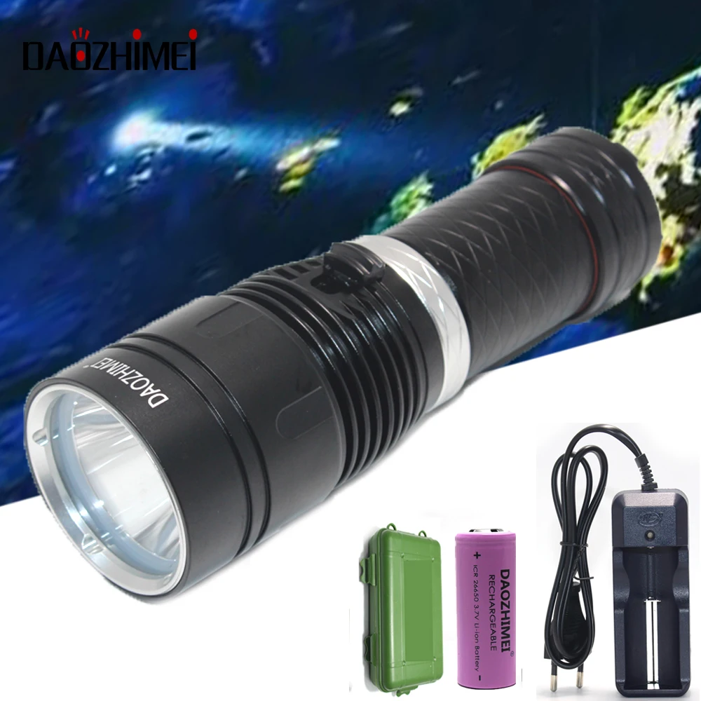 

100m profession underwater XM-L2 led diving flashlight XP8 dive scuba 26650 18650 lantern torch Stepless dimming fishing light