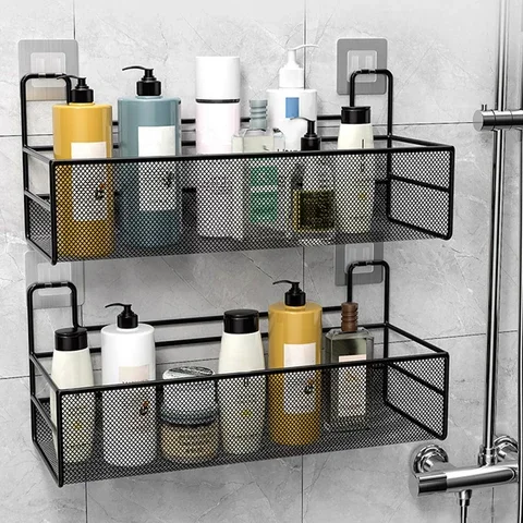 Black Wall-mounted Bathroom Shelf Shower Shampoo Rack Toilet Accessories Kitchen Free Punch Condiment Storage Basket
Black Wall-mounted Bathroom Shelf Shower Shampoo Rack Toilet Accessories Kitchen Free Punch Condiment Storage Basket