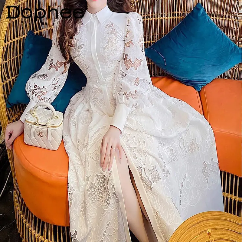 

Women's Early Spring 2023 Vietnam Lace Embroidered Hollow-out Long Sleeve Annual Party Little Dress Socialite Elegant Dresses