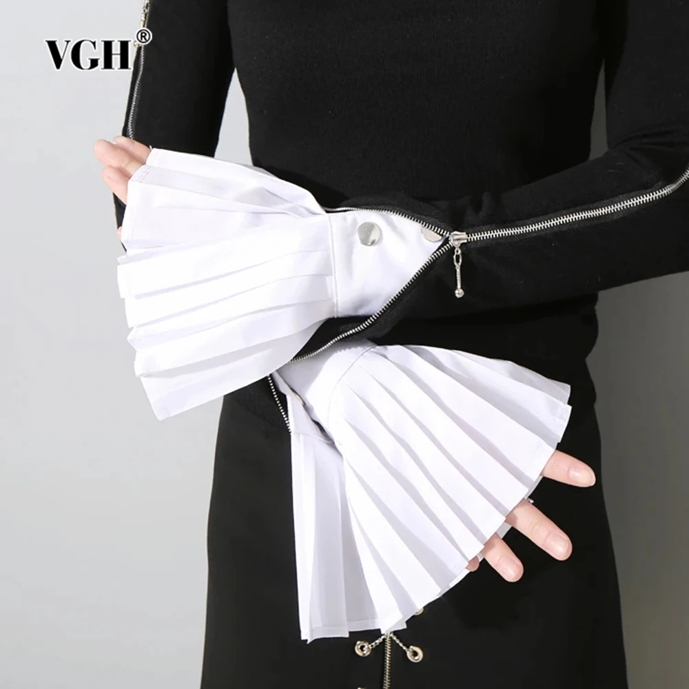

VGH Casual Solid Original The Organ Cuff For Female Pleated Horn Patchwork Button Women's Cuffs Accessory Female Fashion Style