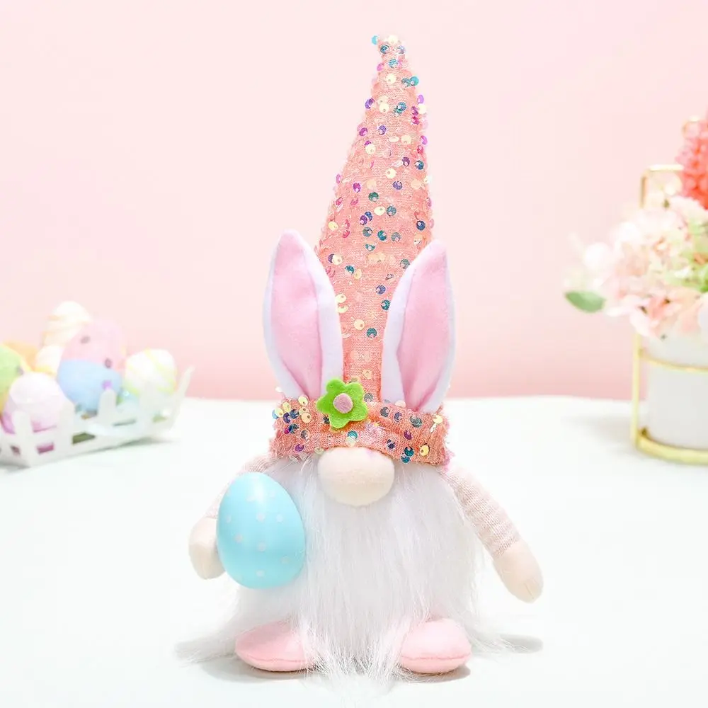 

Easter Gnome Gnome Rabbit Doll with LED, Creative Sequin Hat, Cute Bunny Ornament, Soft Reusable Bunny Ears, Faceless Doll