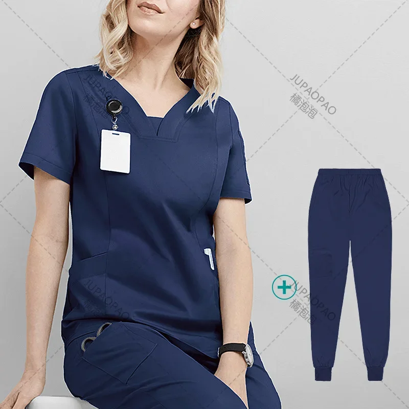 

Разноцветная униформа медсестры с короткими рукавами для фармацевтики, Спецодежда для врачей, стоматологическая хирургия, медицинская лабораторная рабочая одежда, костюм из двух предметов