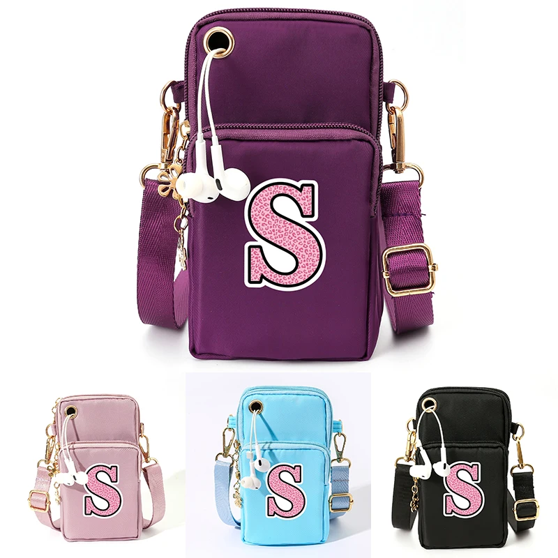 

4 Color Neutral Sports Yoga Bag Mobile Phone Bag with Headphone Hole Letter S Diagonal Cross Bag Single Shoulder Arm Bag